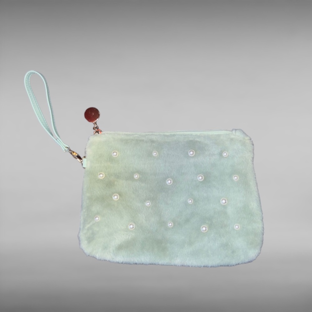 Fuzzy Green Wristlet / Makeup Bag